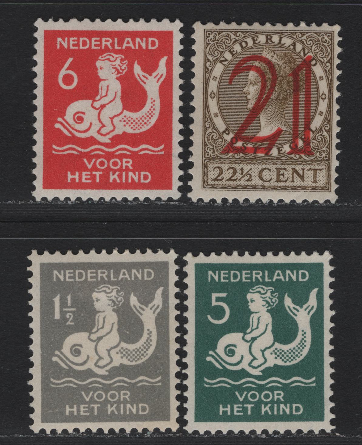 Lot 55 Netherlands SC#194, B37-B39 21c on 22.5c - 6c+4c Olive Brown - Scarlet , 1929 Surcharges - Child Welfare Semi Postals, 4 F/VFOG Singles