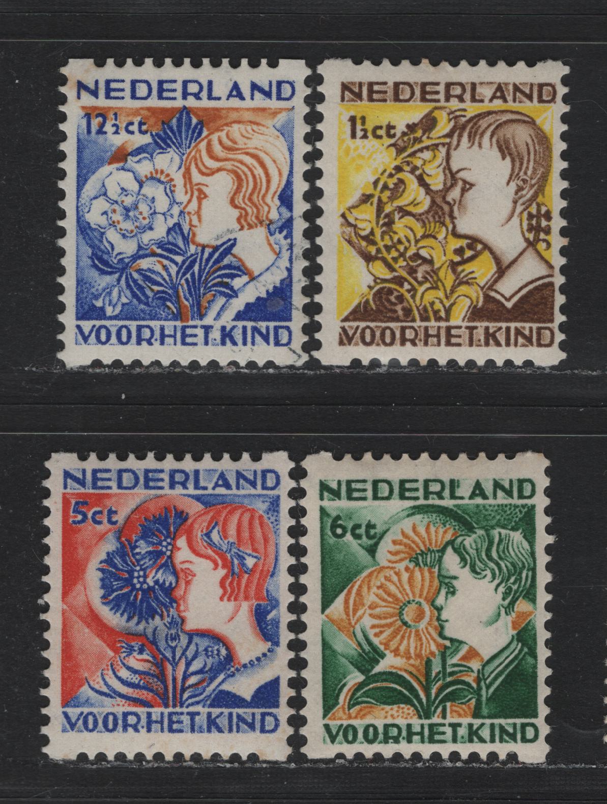 Lot 63 Netherlands SC#B58a-B61a 1.5c+1.5c - 12.5c+3.5c Brown & Yellow - Ultramarine & Ochre , 1932 Child Welfare Society Semi Postal Issues, 4 F/VFOG Singles, Syncopated Perf Type C