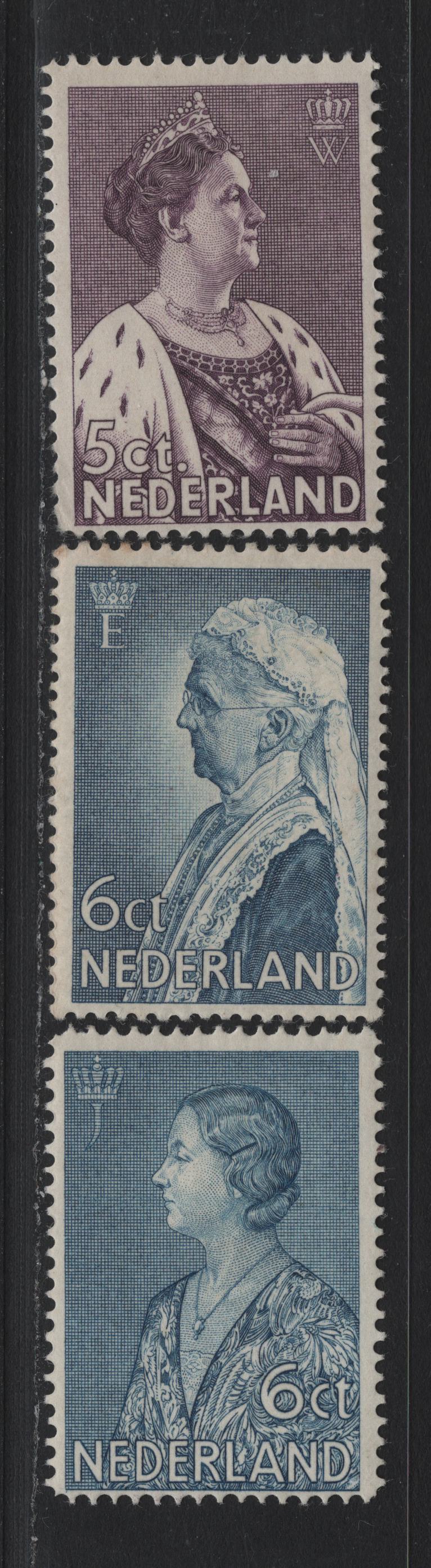 Lot 67 Netherlands SC#B70-B72 5c+4c - 6c+2c Dark Violet - Blue , 1934 Anti-Depression Committee - T.B Society Semi Postals, 3 FOG Singles