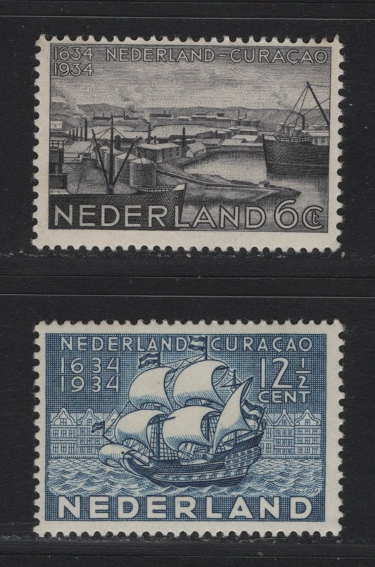 Lot 68 Netherlands SC#202-203 6c - 12.5c Violet Black - Dull Blue , 1934 Tercentenary of Curacao Issue, 2 FOG Singles