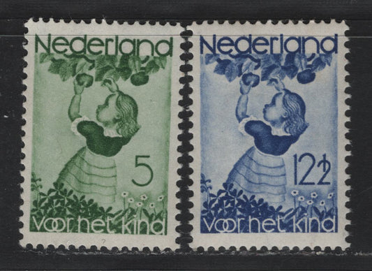 Lot 73 Netherlands SC#B83, B85 5c+3c - 12.5c+3.5c Dark Yellow Green - Ultramarine , 1935 Child Welfare Semi Postals, 2 VFOG Singles, Two Small Gum Wrinkles On 12.5c