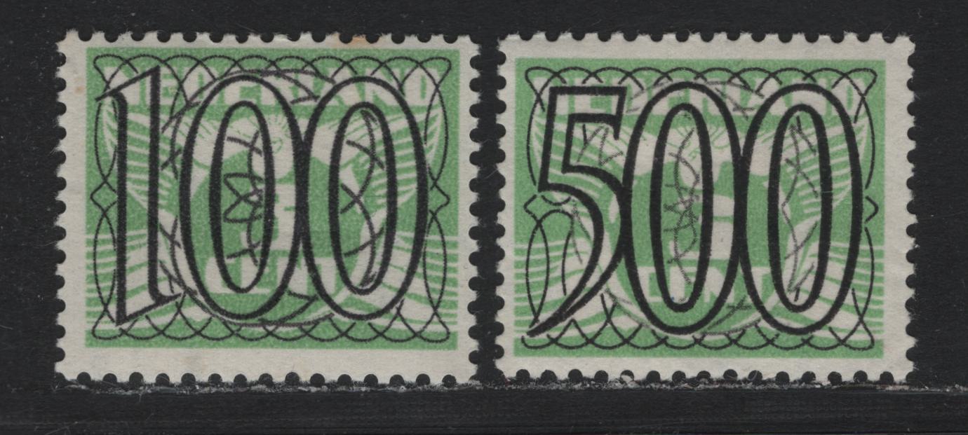 Lot 85 Netherlands SC#241, 243 1g on 3c - 5g on 3c Light Green , 1940 Surcharged Issue, 2 FOG Singles