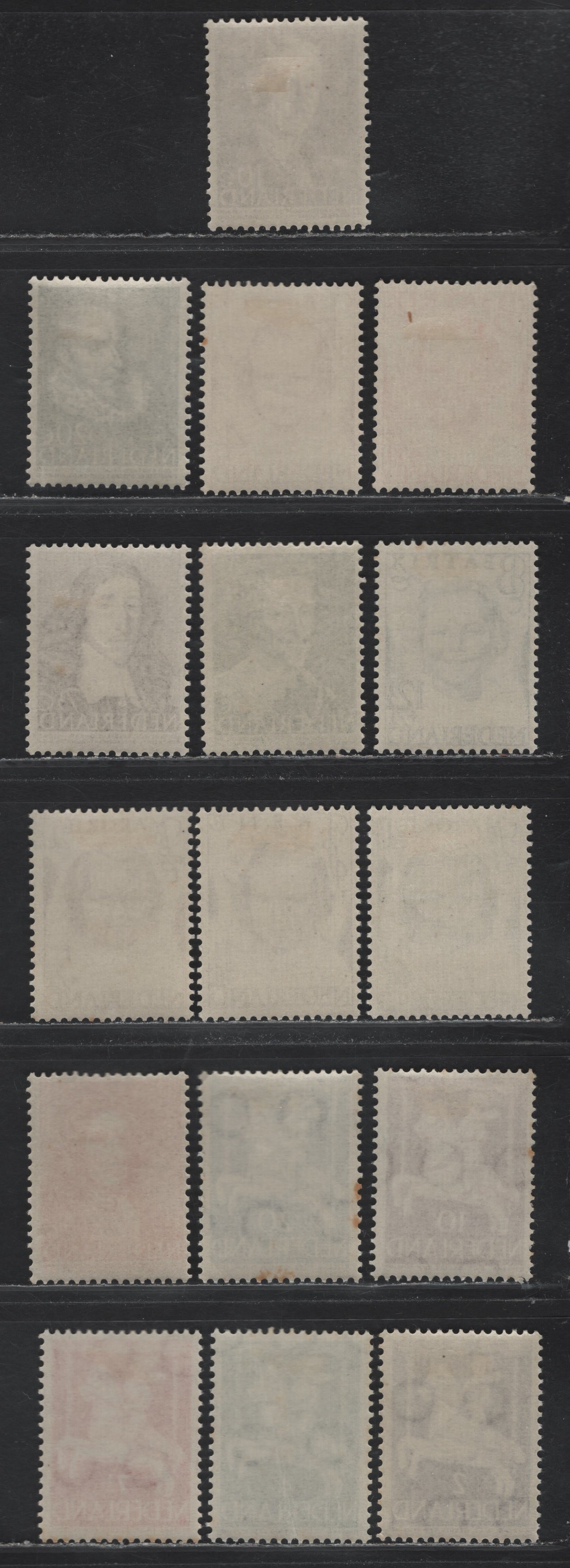 Lot 92 Netherlands SC#B164-B179 1.5c+1.5c - 20c+5c Black Brown - Dark Blue , 1946-1947 Child Welfare & Anti Tuberculosis - Social & Cultural Semi Postals, 16 F/VFOG Singles