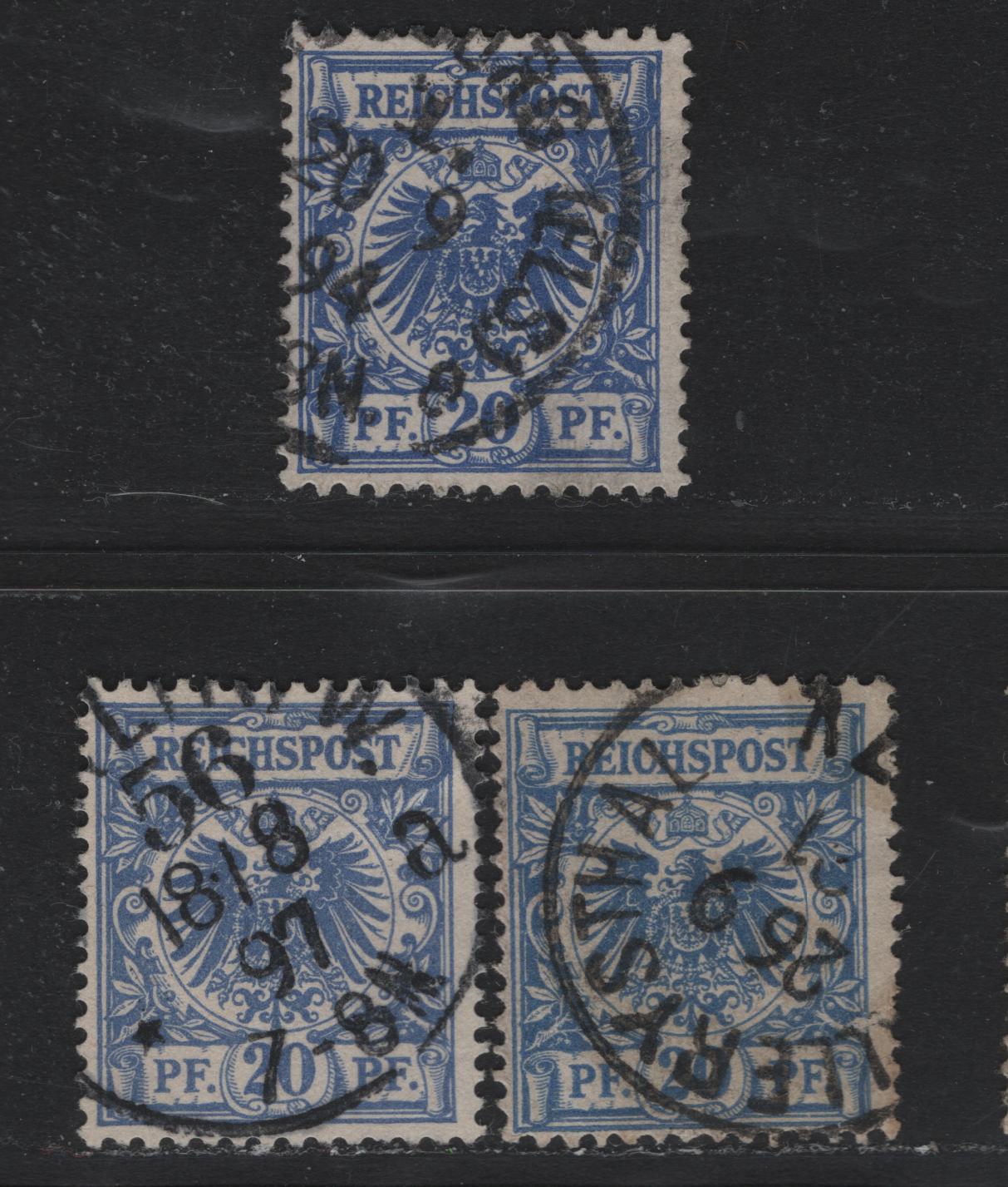 Lot 106 Germany SC#49 (48a,d,aa) 20pf Viole Ultramarine -Lively Lilac Ultramarine , 1889-1900 Crown & Eagle Reichpost Issue, 3 Fine Used Singles