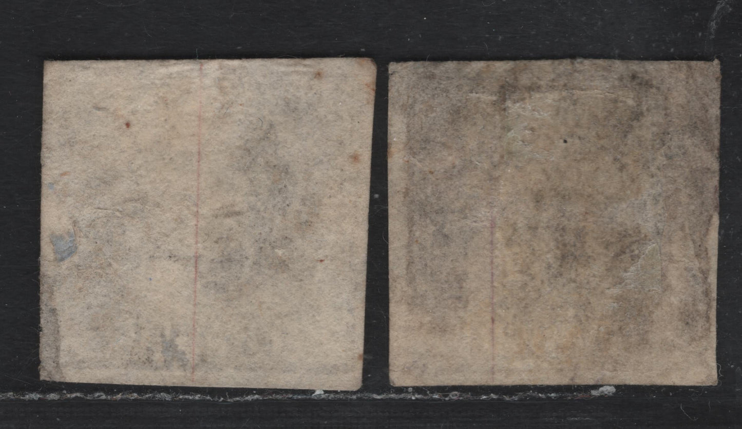 Lot 13 Bavaria SC#12 (Michel# 11) 9kr Bistre , 1862 Numeral Issue, 2 Good/Fine Used Singles, One With A Very Small Pinhole & Munich Cancel, Other With #416 Closed Millwheel Cancel, Shallow Margin Thin At LR.