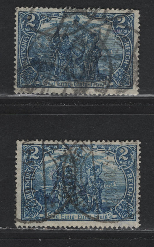 Lot 154 Germany SC#93-a (95BIIa,c) 2m Deep Cobalt Blue - Dark Violet Ultramarine , 1913-1920 Germania Issue, 2 Very Good/Fine Used Singles, September 12 1918 CDS Cancel, Dark Violet Ultramarine With A Somewhat Heavy Cancel