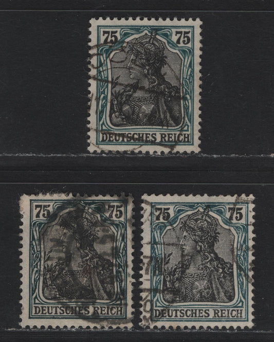 Lot 158 Germany SC#90-a (104a-c) 75pf Black & Black Blue Green - Blackish Greenish Blue & Black , 1913-1920 Germania Issue, Fine/Very Fine Used Singles, 1919 Printings