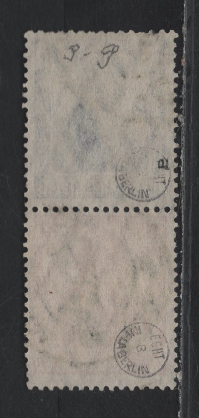 Lot 165 Germany SC#83d, 100 (59aa) 10pf - 15pf Lively Carmine Red & Vray Violet , 1919-1920 National Assembly Issue, A Very Good Used Booklet Pair, Center Of Booklet Pane, June 1920 Cancel