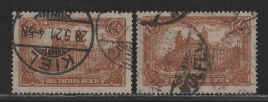 Lot 170 Germany SC#113,b (114a-b) 1.5m Lively Brown Orange - Dark Brown Orange , 1920 Offset High Value Designs, 2 Fine/Very Fine Used Singles, Better Shade Has A May 28 1921 Ked Cancel