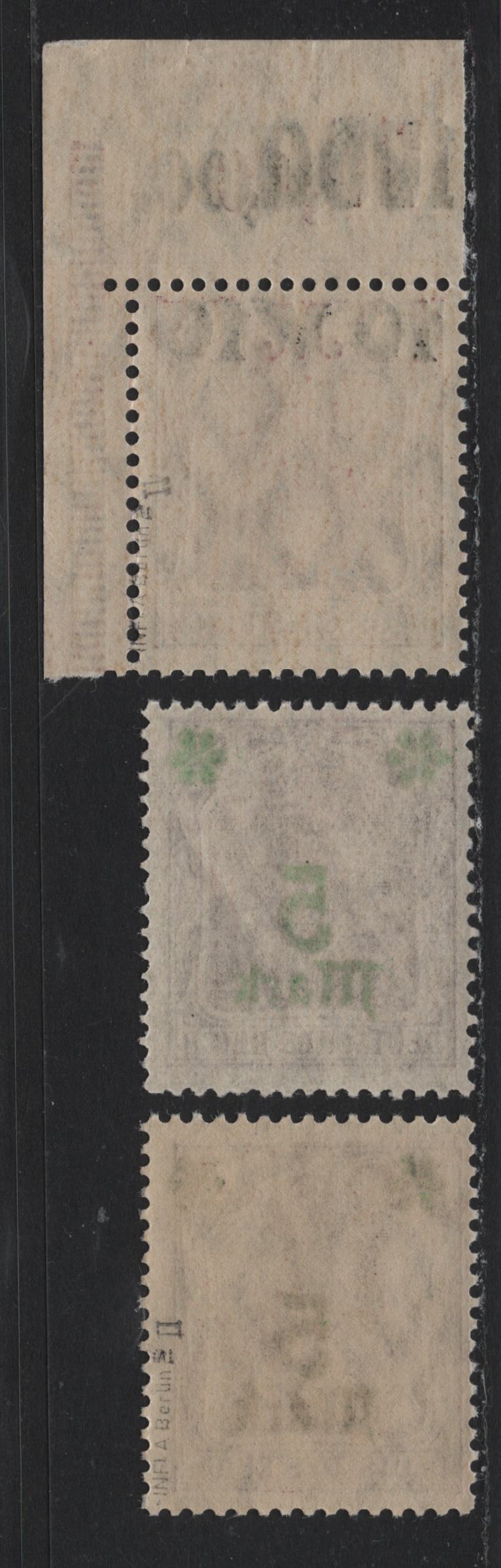 Lot 173 Germany SC#135-136 (156I-II, 157IPOR) 5m on 75pf - 10m on 75pf Blackish Rose Lilac , 1920-1921 Surcharged Issues, 2 FNH Singles, 5m & 10m Having Matte Overprint & 5m With Shiny Overprint