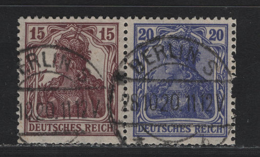 Lot 178 Germany SC#120, 84 (W14) 15pf Brown Red & Violet Blue , 1920 Germania Issue, A Fine Used Booklet Pair, Bottom of Pane, October 28 1920 Berlin Cancel