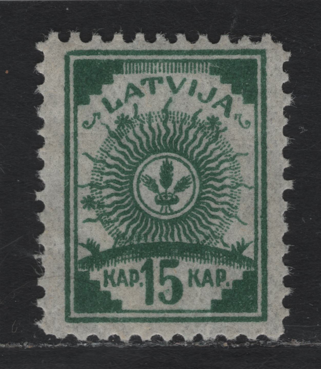 Lot 197 Latvia SC#20 15k Dark Green , 1919 Arms Issue, A VFNH Single, Perf 11.5,