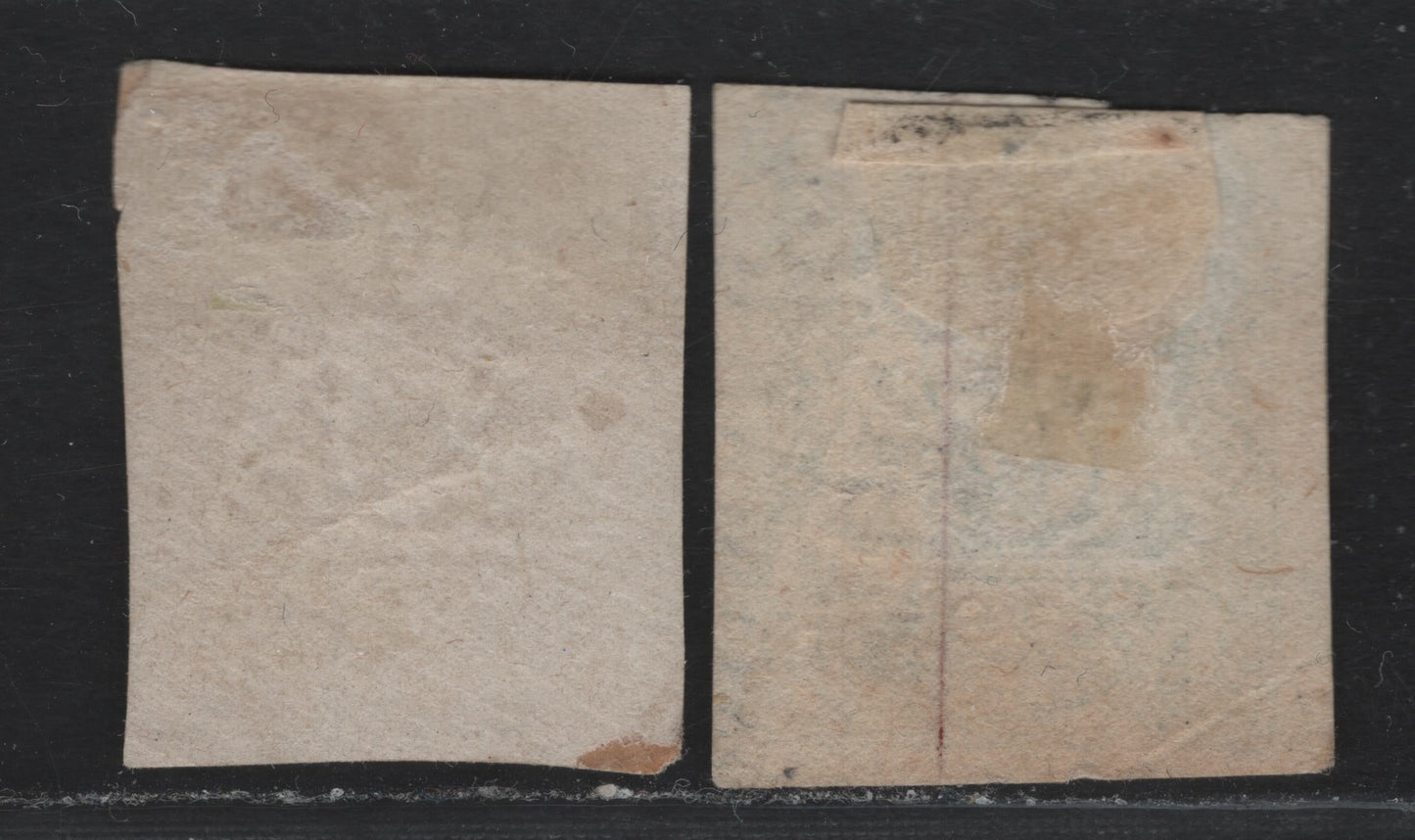 Lot 20 Bavaria SC#15a, 22 (Michel# 14a, 19) 1kr - 18kr Dark Bluish Green - Red , 1867-1868 Imperf Embossed Arms Issue, 2 Good/Very Good Used Singles, Straight Line Munich Cancels, 1kr Has A Visible Corner Crease At LL
