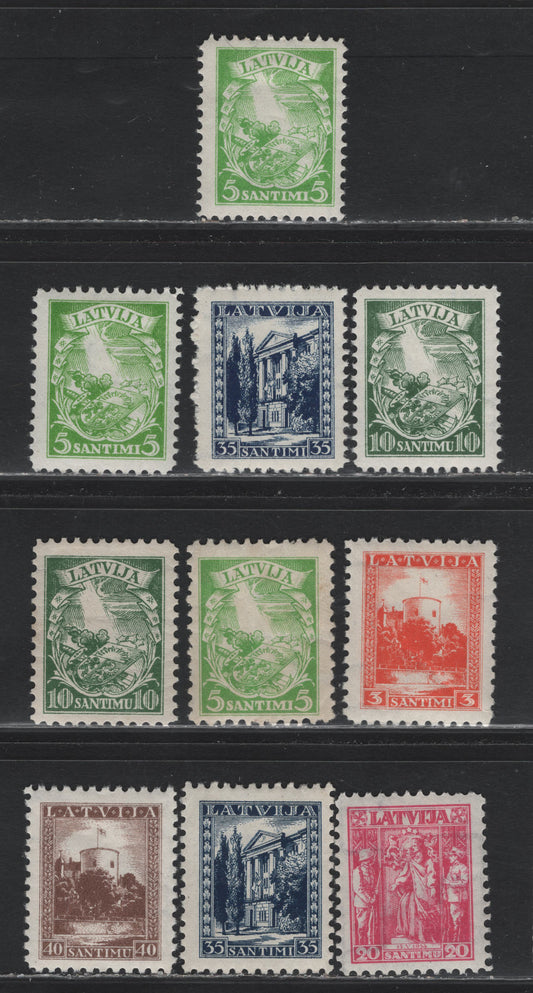 Lot 300 Latvia SC#174-179 3s - 40s Red Orange - Brown , 1934 Pictorial Definitives, 6 F/VFOG Singles, Perfs 10, 10.5 (5s) & 10.75 (5s, 10s & 35s)