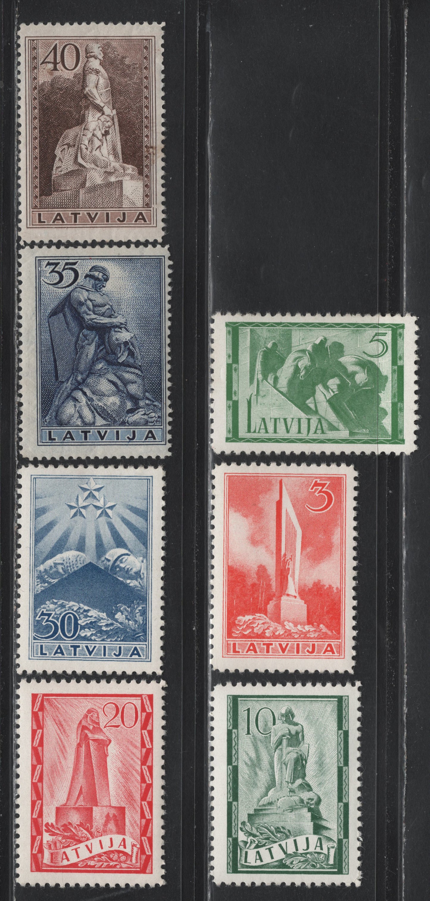 Lot 308 Latvia SC#193-199 3s - 40s Vermillion - Brown , 1937 Independence Issue, 7 F/VFOG Singles