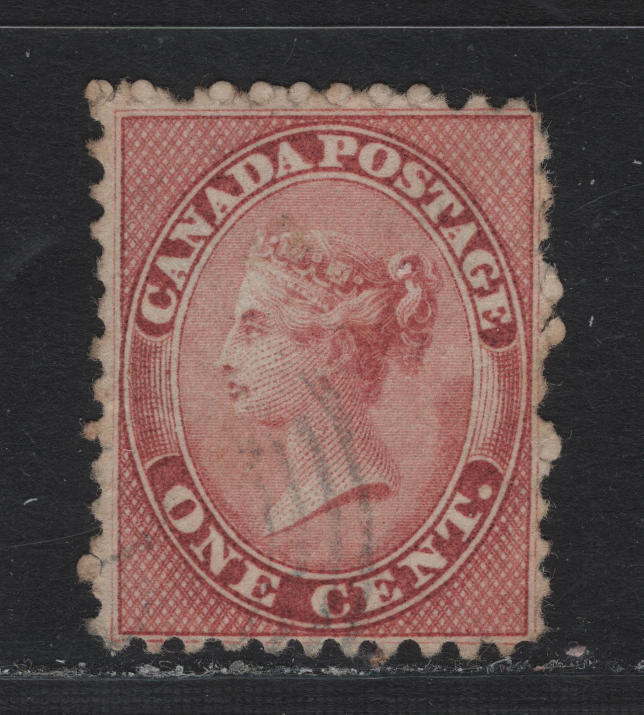 Lot 322A Canada #14b 1c Deep Rose , 1859-1864 First Cents Issue, A Fine Used Single, Cents-BB Paper, Perf 11.75