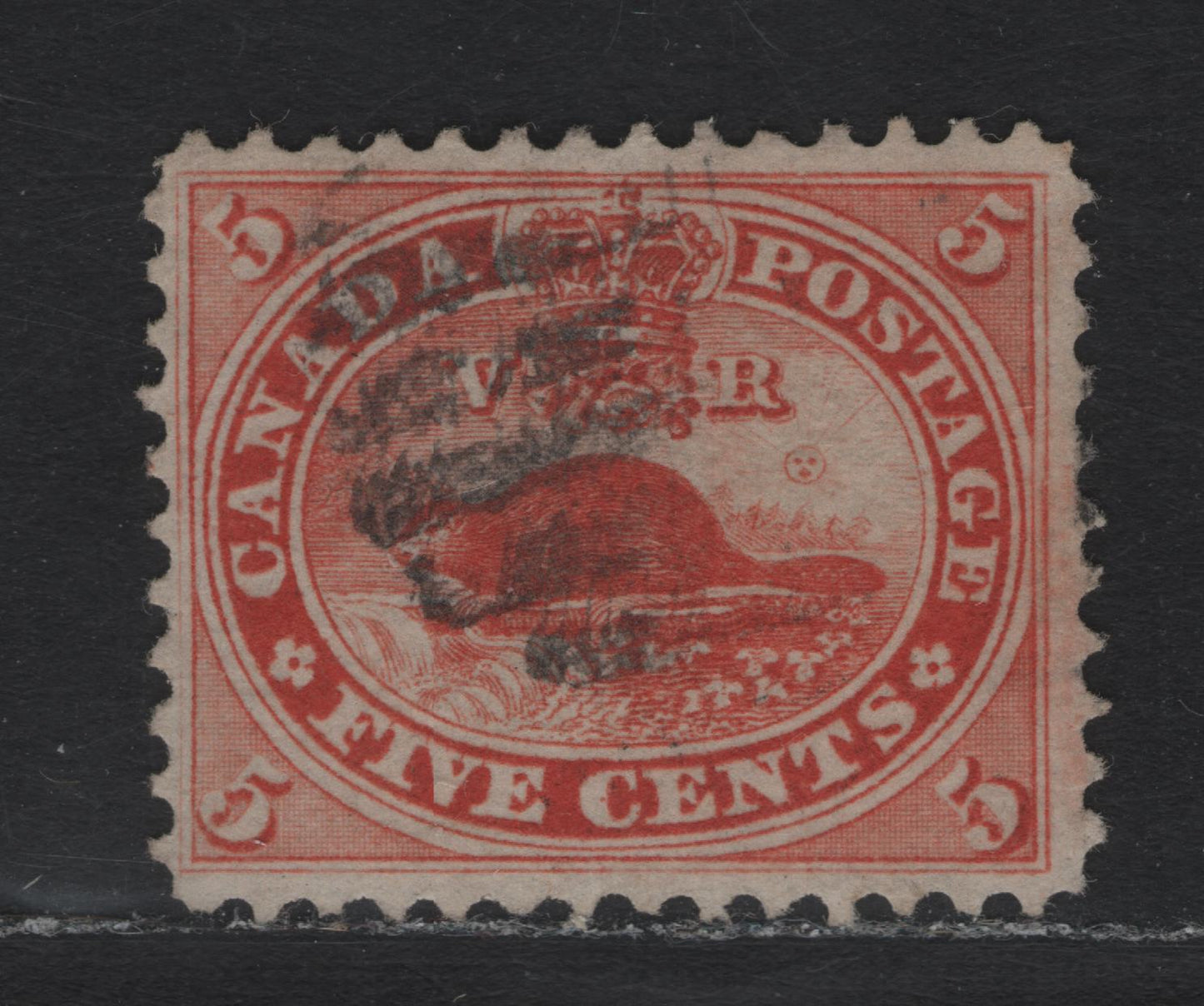 Lot 325 Canada #15ii 5c Orange Red , 1859-1864 First Cents Issue, A Very Fine Used Single, Cents-JJ Paper, Perf 11.75, Well Centered With Perforations Fully Clear Of The Design.