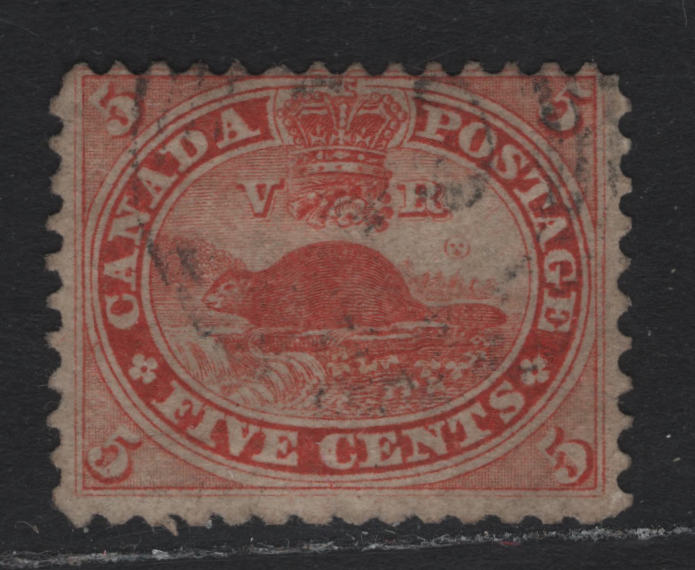 Lot 326 Canada #15iii 5c Orange Red , 1859-1864 First Cents Issue, A Fine Used Single, Cents-CCC (Thick) Paper, Perf 11.75