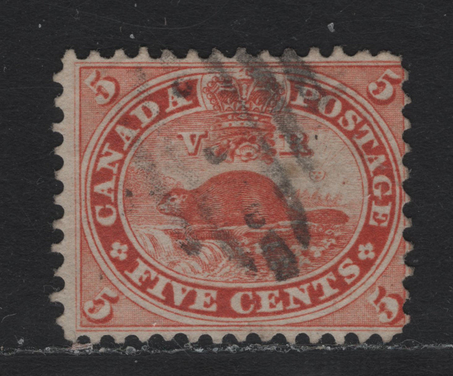 Lot 327 Canada #15ii 5c Orange Red , 1859-1864 First Cents Issue, A Fine Used Single, Cents-J Paper, Perf 12