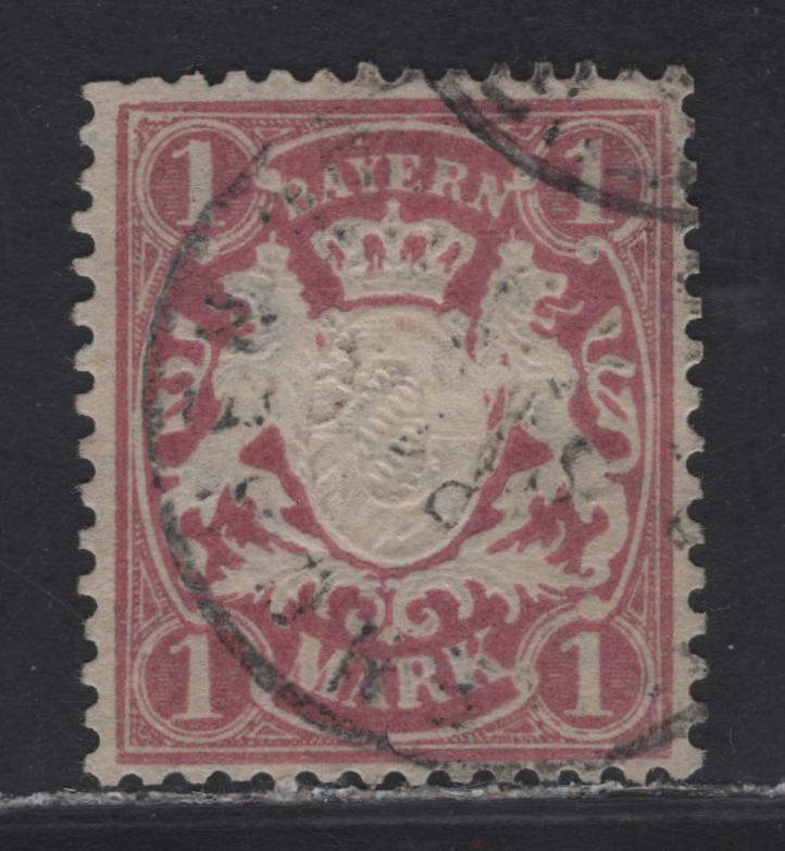 Lot 34 Bavaria Michel#53Yb (SC# 54c) 1m Lively Brownish Lilac , 1881-1911 Embossed Arms Issue, A Very Fine Used Single, White Paper