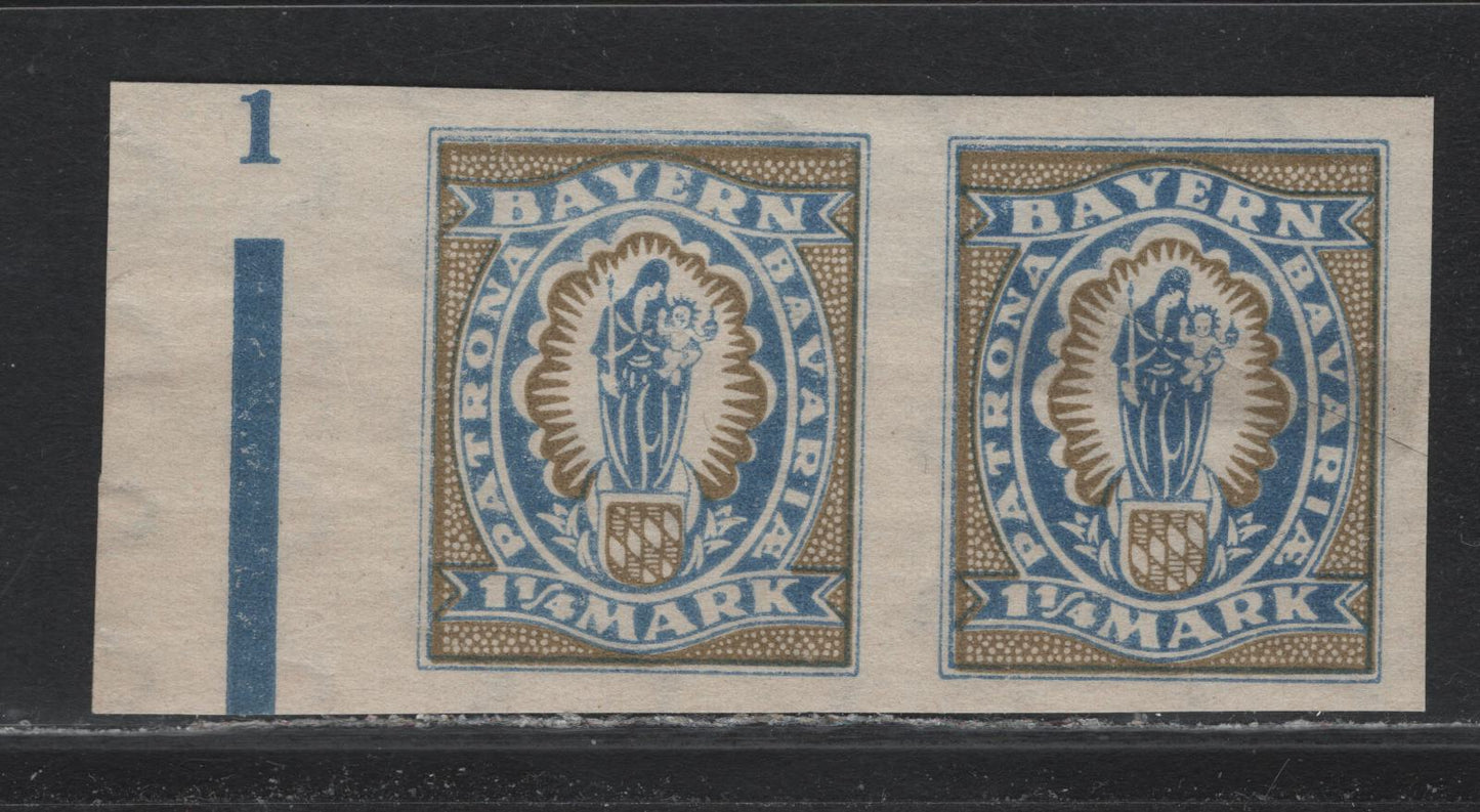 Lot 59 Bavaria SC#248a 1.25m Ultramarine & Olive Bistre , 1920 Plowman, Sower & Madonna/Child Issue, A VFOG Imperf Pair