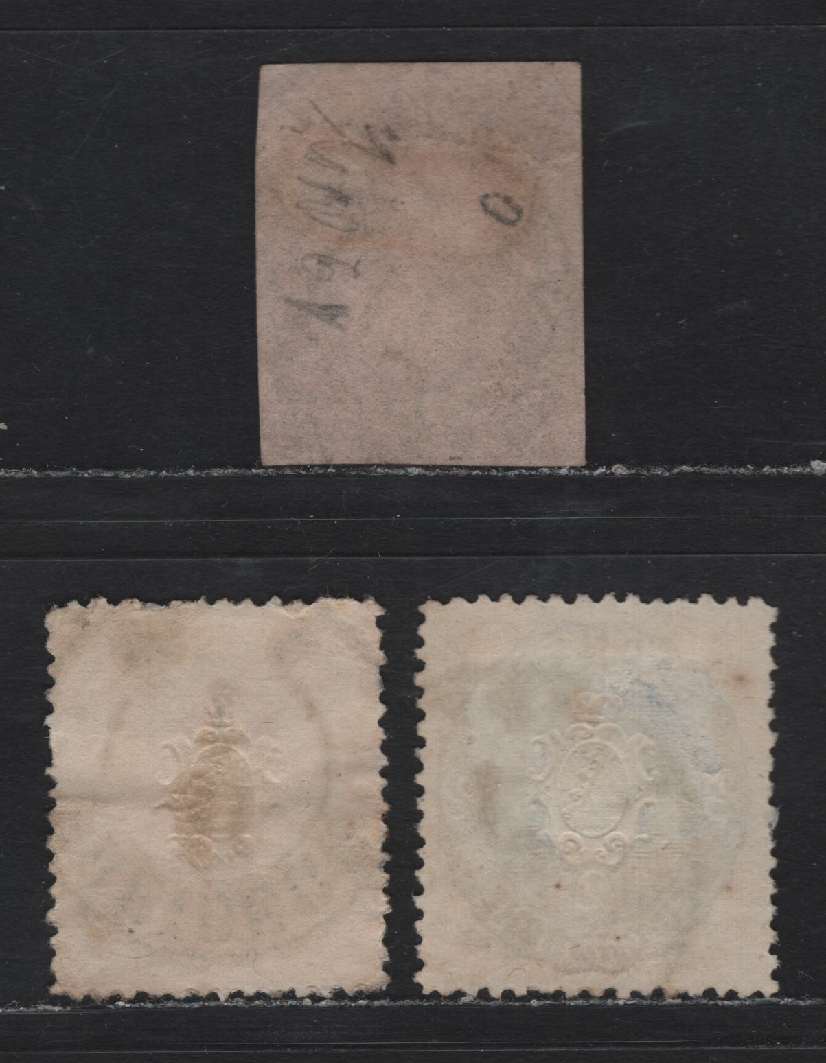 Lot 67 Saxony SC#10, 16a, 18 1ng - 2ng Black on Rose - Blue , 1855-1863 King John I - Arms Issue, 3 Fine/Very Fine Used Singles