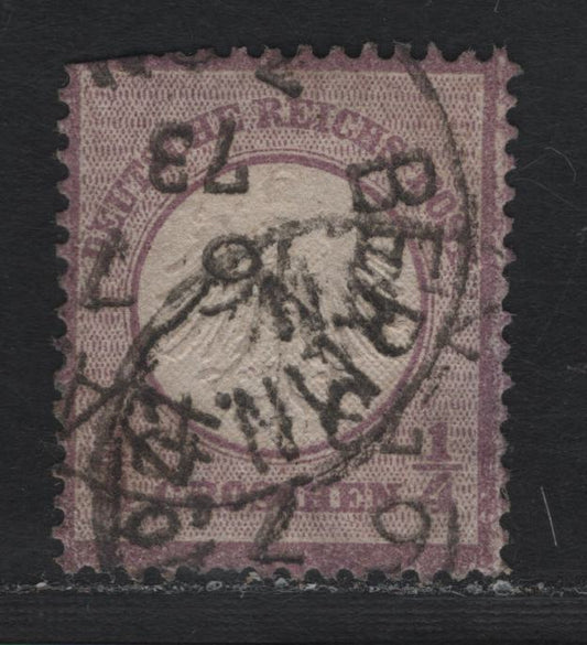 Lot 72 Germany SC#1 1/4gr Violet , 1872 Eagle With Small Shield Issue, A Good Used Single, Small Wrinkle At Base, 2 Clipped Perfs At UR