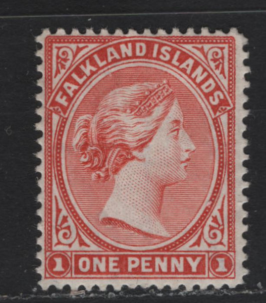 Lot 10 Falkland Islands SG#23 1d Pale Red , 1891-1902 Queen Victoria Sideface Issue, A FOG Single, Sheet Margin Watermark