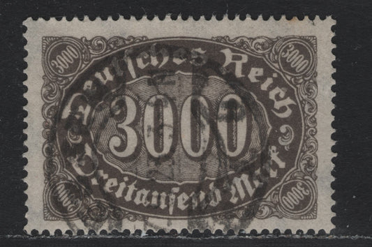 Lot 112 Germany SC#206c (254d) 3000m Black Brown , 1923 Numeral Issue, A Very Fine Used Single, Postally Used Example of This Scarce Shade