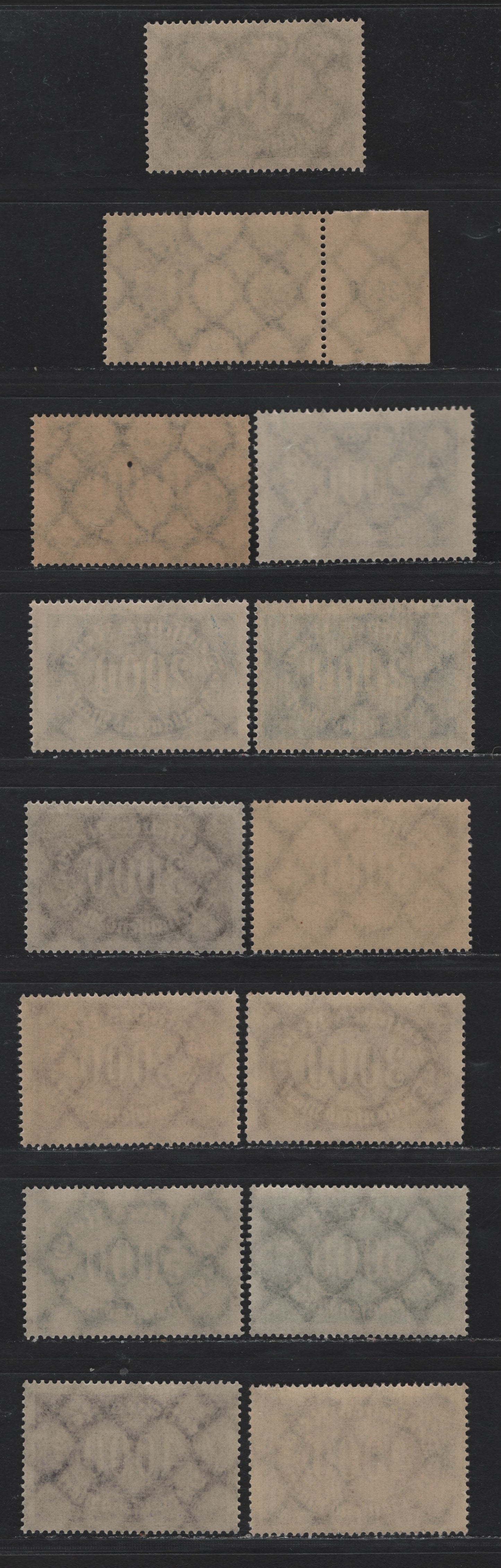 Lot 116 Germany SC#204-205a, 206,b, 207, 208b (252, 253a-b, 254b-c, 255, 256c) 1000m - 5000m Gray - Dark Blue Green , 1923 Numeral Issue, 14 F/VFNH Singles, Additional Shades