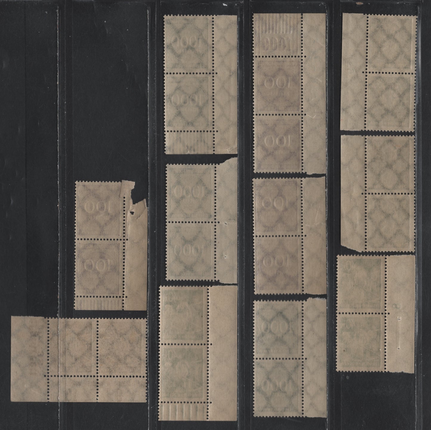 Lot 133 Germany SC#225, 226a, 227, 229, 234 (242, 243b, 244a, 268b, 273) 25m - 1000m Olive Brown - Deep Slate , 1922-1923 Numeral & Worker Issue, 11 F/VFNH Sheet Margin Pairs, Showing Plate Numbers & Marginal Ink Density Bars
