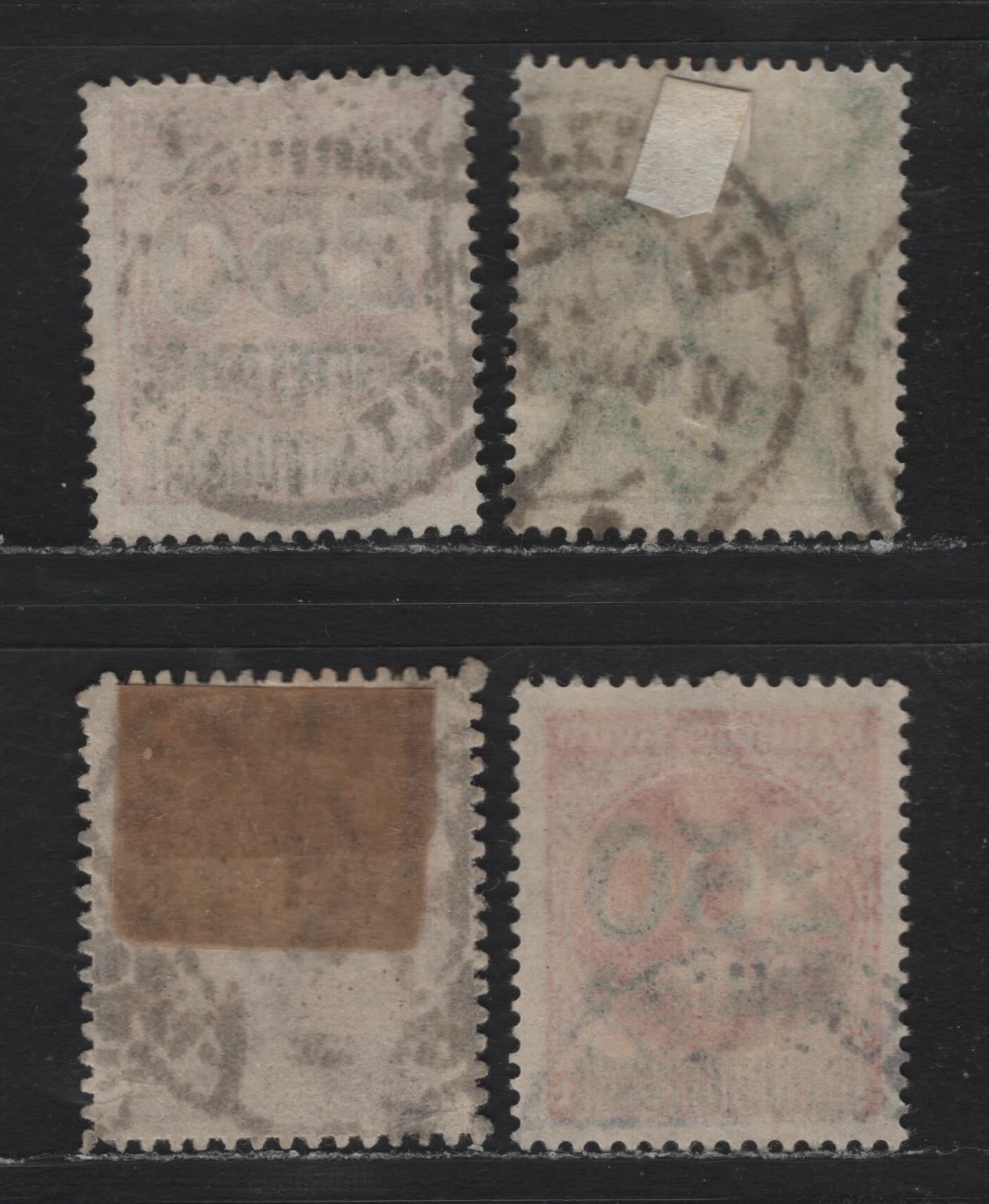 Lot 161 Germany SC#259-261, 275 (295-296, 299, 301A) 250th on 500m - 400th on 30pf Pink - Bistre Brown , 1923 Surcharged Issue, 4 Fine/Very Fine Used Singles, Postally Used, Typical Heavyish Cancels Except the 250th on 500m Vermillion