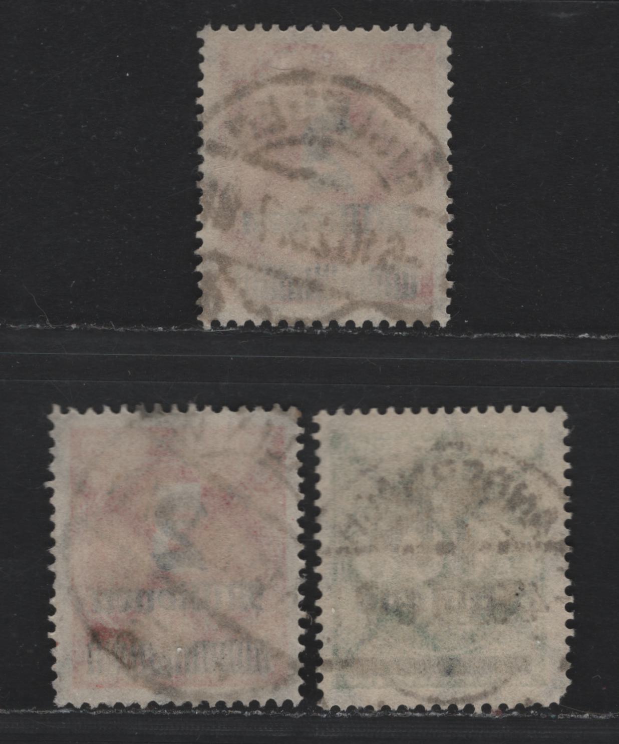 Lot 165 Germany SC#252, 272 (288II, 312Aa) 75th on 1000m - 2mil on 5000m Deep Green - Rose , 1923 Surcharged Issue, 3 Fine/Very Fine Used Singles, 4mm Distance Between Sucharge (75th on 1000m), SON CDS Town Cancels