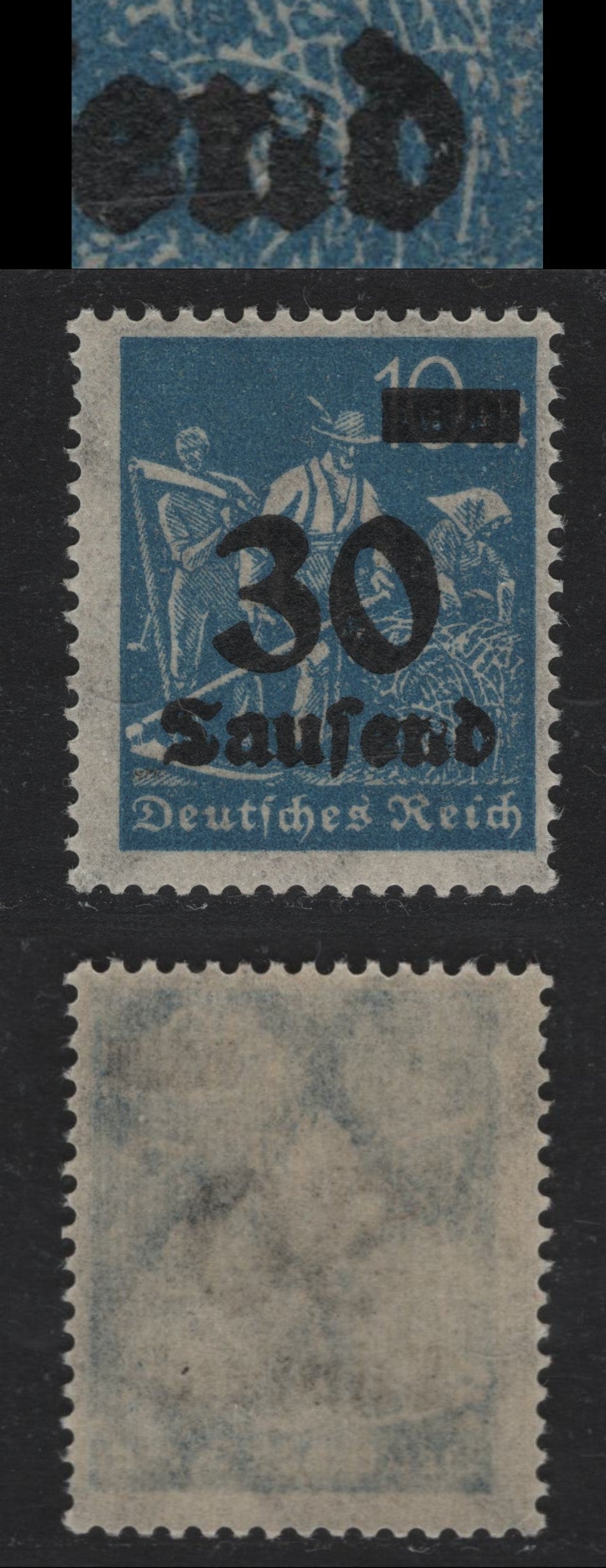 Lot 175 Germany SC#248var (284var) 30th on 10m Deep Bright Blue , 1923 Surcharged Issue, A FNH Single, Unlisted Broken 'N' In Tausend, Michel Only Lists A Broken '3' On This Value