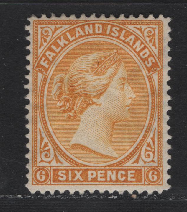 Lot 18 Falkland Islands SG#34 6d Yellow , 1891-1902 Queen Victoria Sideface Issue, A VFOG Single