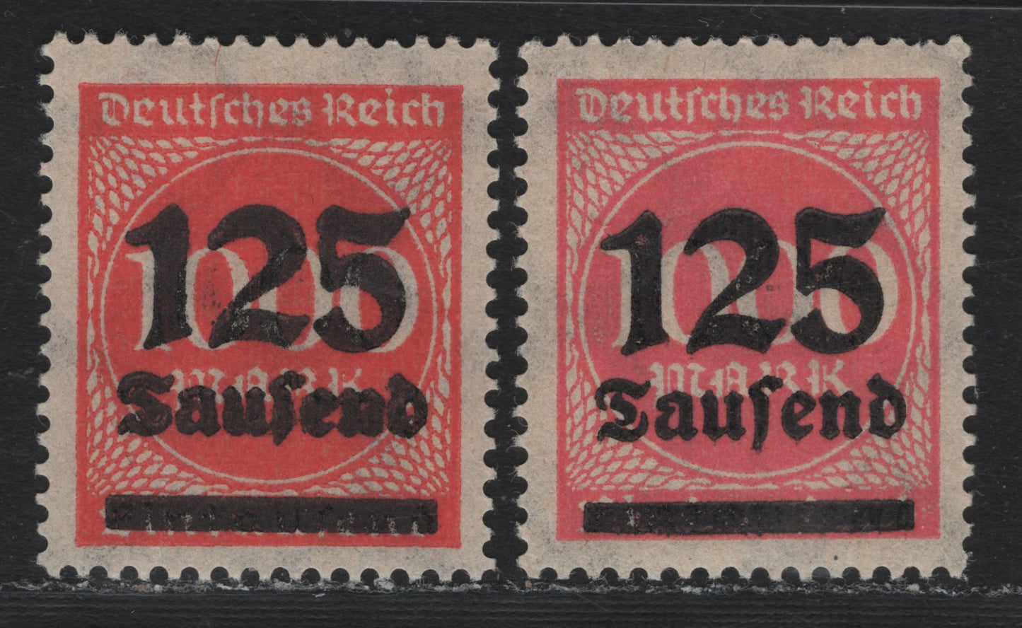 Lot 183 Germany SC#255 (291a-b) 125th on 1000m Medium Rose & Lively Cinnabar , 1923 Surcharged Issue, 2 VFNH Singles, Both Listed Shades