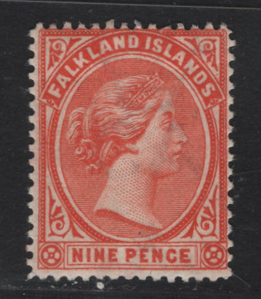 Lot 19 Falkland Islands SG#36 9d Salmon , 1891-1902 Queen Victoria Sideface Issue, A FOG Single