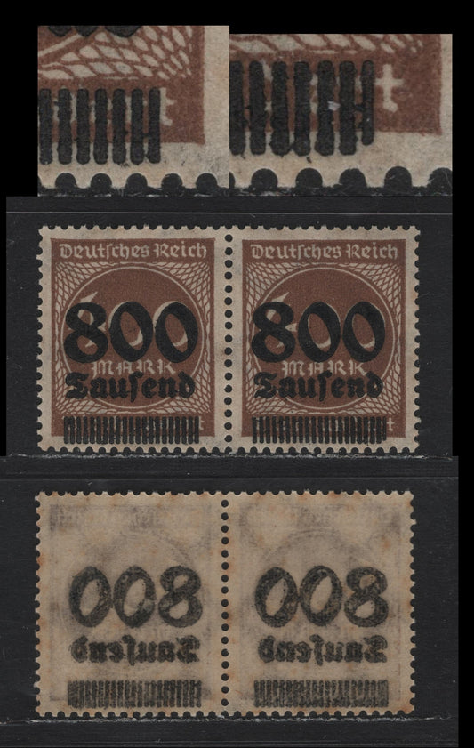 Lot 190 Germany SC#265 (305Avar) 800th on 400m Brown , 1923 Surcharged Issue, A VFNH Pair, Showing Double Variety