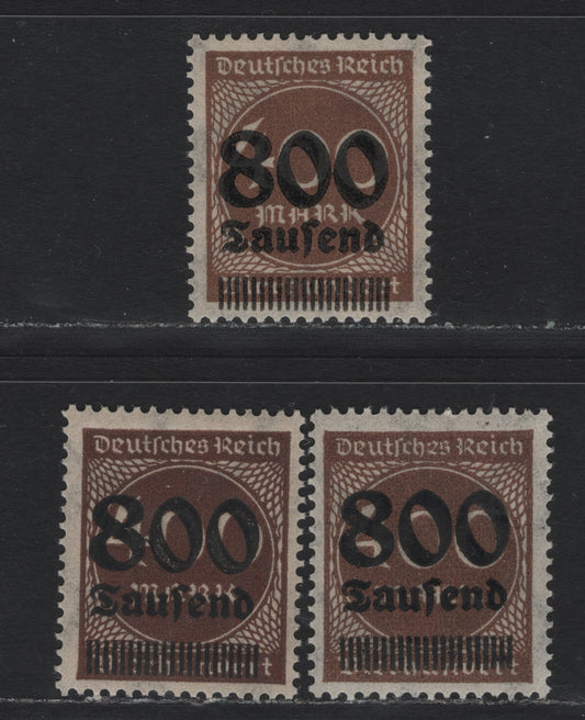 Lot 198 Germany SC#265 (305A) 800th on 400m Brown, Dark Brown & Pale Brown , 1923 Surcharged Issue, 3 VFNH Singles