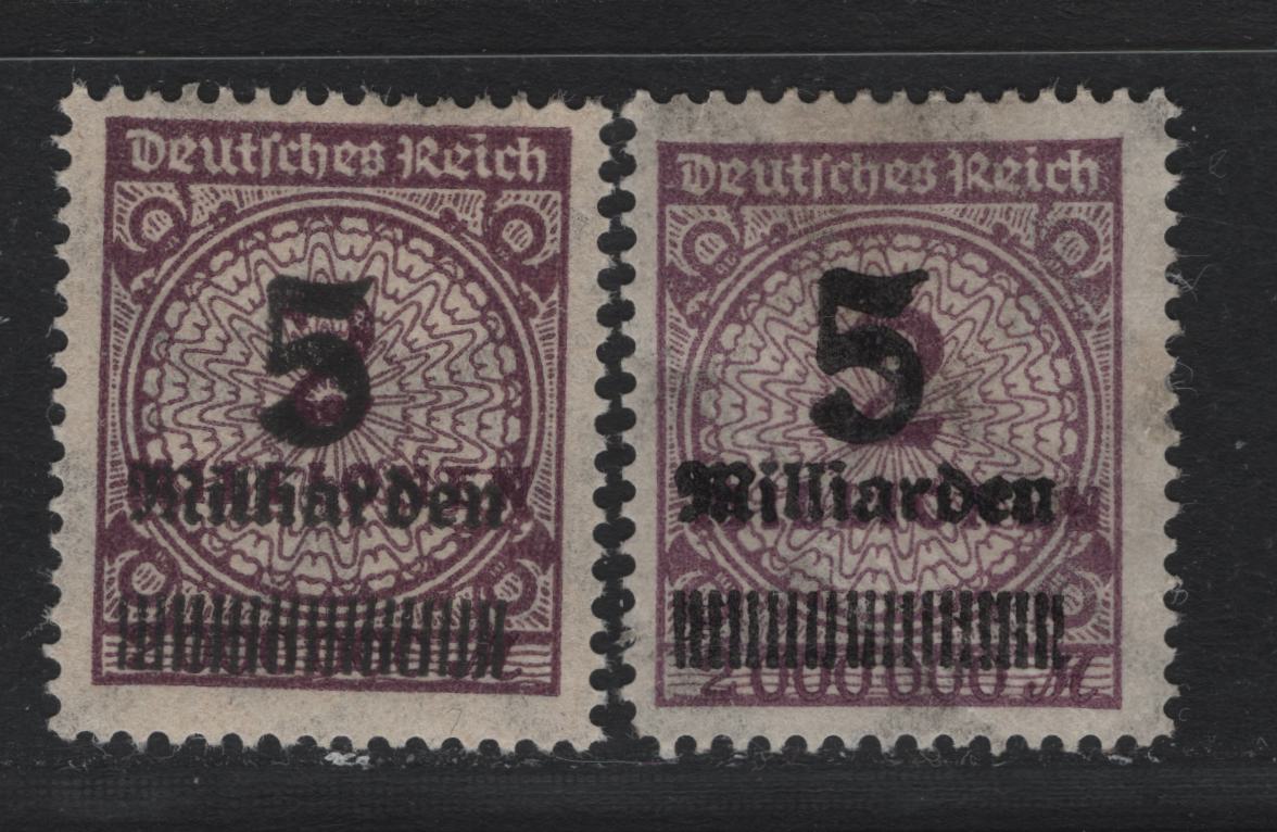 Lot 220 Germany SC#311,c (332Awb, 332AWA) 5mlrd on 2mil Dark Gray Purple & Blackish Brown Violet , 1923 Final Surcharges Prior To Currency Revaluation Issue, 2 VFOG Singles
