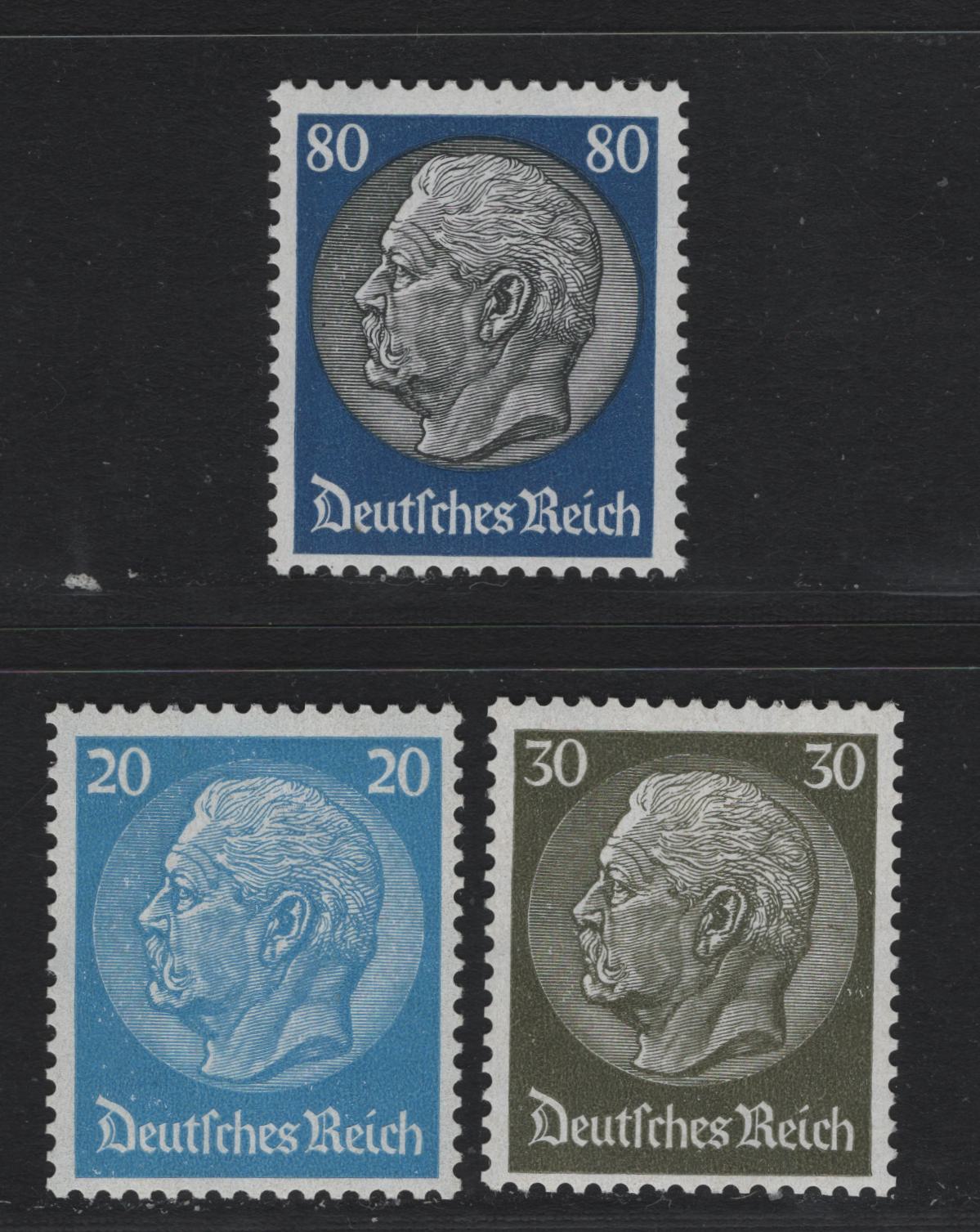 Lot 229 Germany (C) SC#408-409, 413 (490-491, 494) 20pf - 60pf Bright Blue - Dark Blue & Black , 1933 Hindenburg Issue, 3 FNH Singles, Network Wmk
