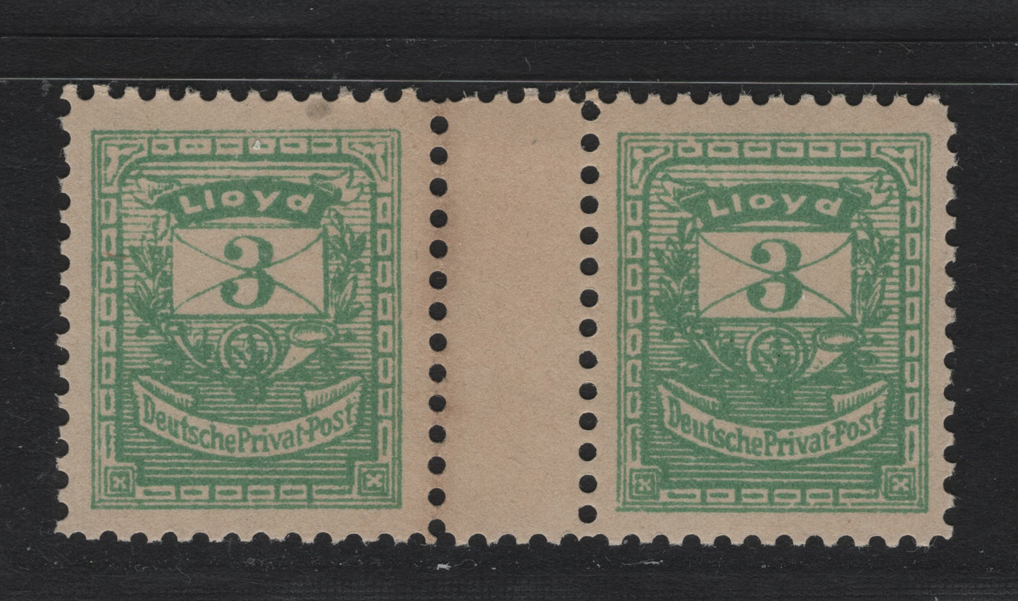 Lot 238 Germany (C) SC# 3pf Green , 1886 Lloyd Private Local Issue, A Very Fine Unused Gutter Pair, No Gum