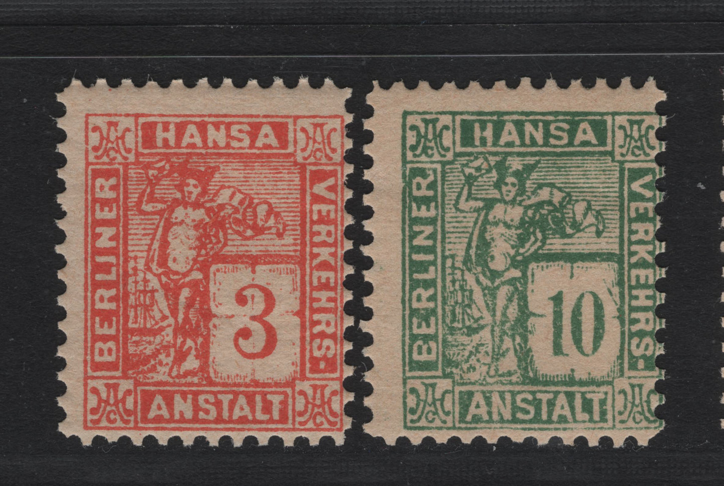 Lot 242 Germany - Berlin (C) SC# 3pf - 10pf  , 1886-1887 Local Post Issue, 2 FNH Singles, Berliner-Verkehrs-Anstalt Hansa