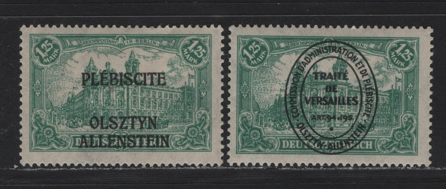 Lot 246 Allenstein (C) SC#11b, 25b 1.25m Bluish Green , 1920 Plebiscite Overprinted Issue, 2 F/VFOG/NH Singles