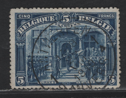 Lot 258 Belgium (C) SC#121 5fr Deep Blue , 1915-1920 King Albert I At Furnes Pictorial Issue, A Fine Used Single, Perf Compound of 13.8 & 14, 1919 Antwerp Cancel