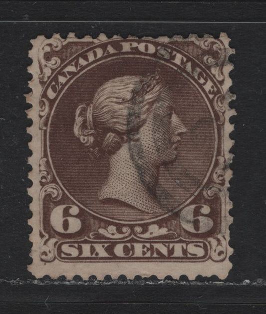 Lot 42 Canada #27 6c Dark Brown , 1868-1876 Large Queen Issue, A Very Good Used Single, Plate 1, FO-M Paper (Duckworth 4)
