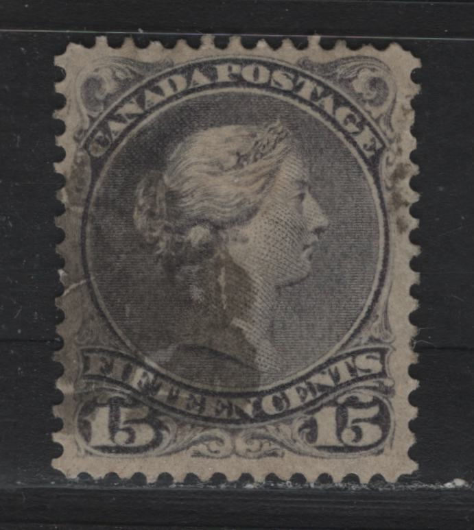 Lot 53 Canada #30 15c Violet Gray , 1868-1876 Large Queen Issue, A Fine Used Single, SO-JJ Paper, Perf 12.1x12