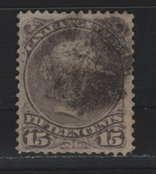 Lot 55A Canada #29 15c Gray Violet , 1868-1876 Large Queen Issue, A Very Good Used Single, 2nd Ottawa Printing, SO-JJ Paper, Perf 12.1.