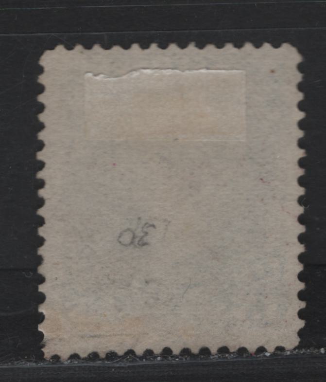 Lot 56 Canada #30iv 15c Greenish Gray , 1868-1876 Large Queen Issue, A Very Good Used Single, Late Montreal Printing, LM-A Paper, Perf 121, Sealed Cut In Lower Margin.