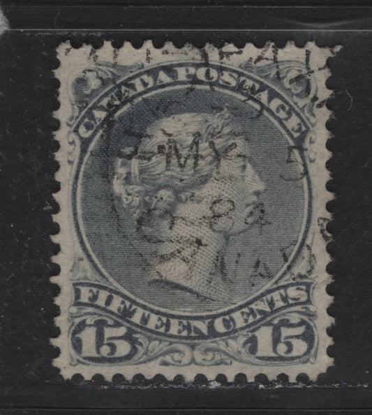 Lot 57 Canada #30 15c Deep Gray - Slate Gray (not 30i) , 1868-1876 Large Queen Issue, A Very Fine Used Single, Late Montreal Printing, MM-I Paper, Showing Guide Dot At LL & May 5 1884 CDS Cancel.